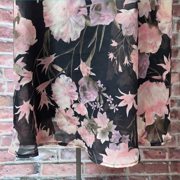 Connected Apparel Floral Sheer Overlay Dress Size 10P Pink Black Sleeveless - Picture 8 of 9